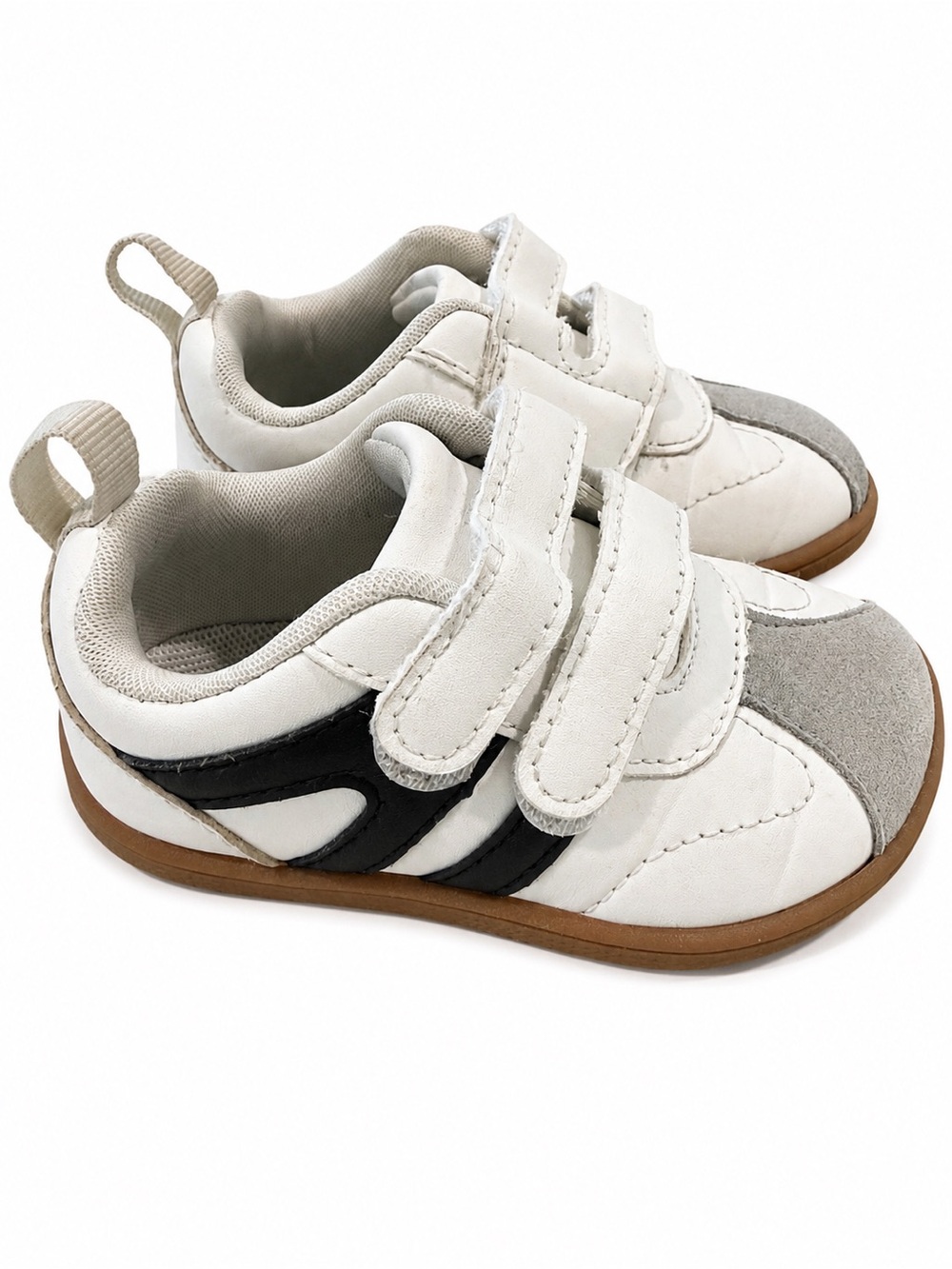 Toddler White and Gray Velcro Sneakers with Black Accent